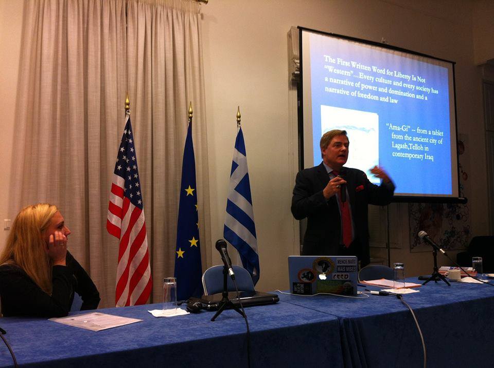 Lecturing on "A Brief History of Liberty" in Athens.